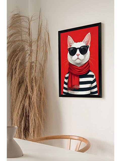 Artavessa Tek Parça Siyah Çerçeve Görünümlü Kedi Baskılı MDF 20x30 cm Tablo - Model 23