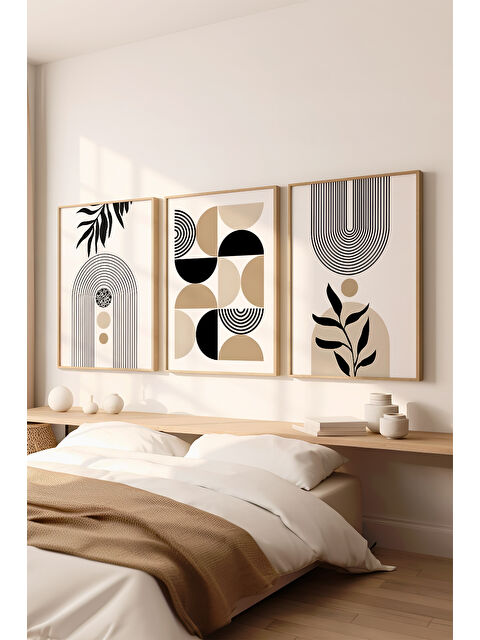 Artavessa 3 Parça Ham Renk Gerçek Ahşap Çerçeveli Tablo Seti - Model 11 - 50 x 70