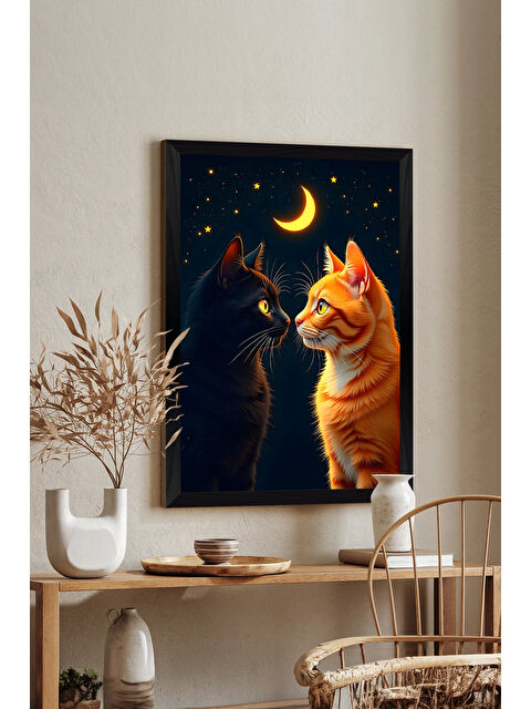 Artavessa Tek Parça Siyah Çerçeve Görünümlü Kedi Baskılı MDF 20x30 cm Tablo - Model 25