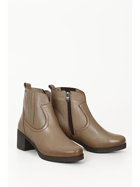 GÖNDERİ(R) VİZON  Hakiki Deri Yuvarlak Burun Topuklu Kauçuk Taban Fermuarlı Kadın Günlük Bot 10404 - S000066522-26429