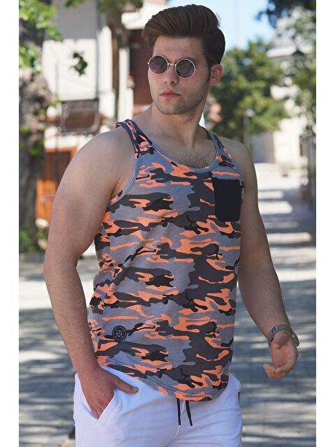 Madmext Kamuflaj Turuncu %100 Pamuk Kolsuz Tişört 2272 - S000054250-20013