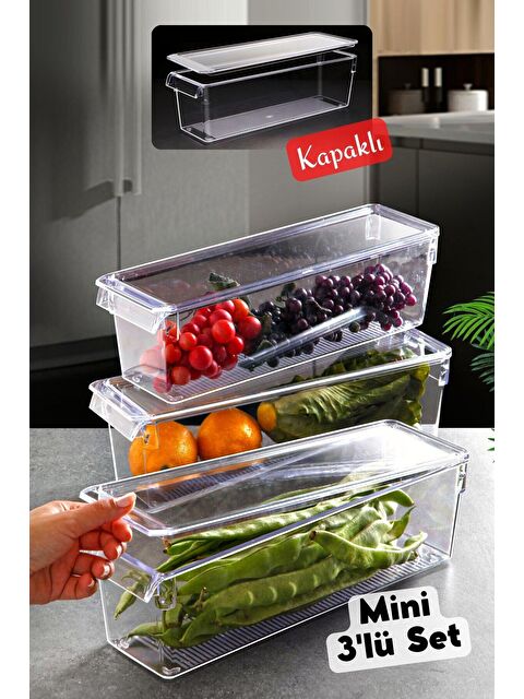 Nandy Home KAPAKLI MİNİ Tall Clear Buzdolabı & Dolap İçi Düzenleyici Organizer 3 Adet - S000010605-26865