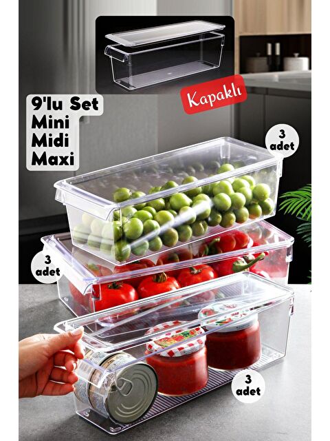 Nandy Home KAPAKLI 9'lu Set Tall Clear Buzdolabı & Dolap Içi Düzenleyici Organizer - S000010603-26865