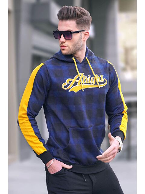 Madmext Kapüşonlu Ekoseli Erkek Hoodie Lacivert 2843 - S000051153-21164
