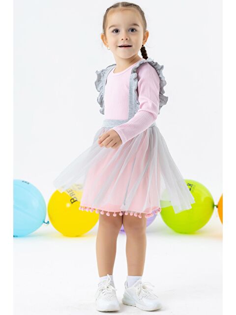 Breeze Kız Bebek Uzun Kollu Elbise Ponponlu Tüllü Pudra (1.5-2 Yaş) - S000069996-23490
