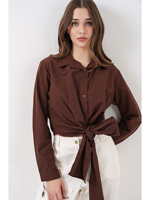 Bigdart Kadın Bağlamalı Uzun Kol Gömlek 20325 - Kahverengi - S000386765-19413