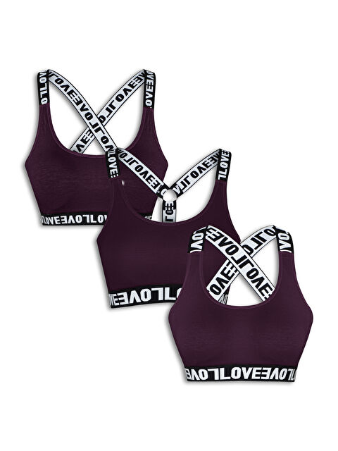 Hnx Pamuklu LOVE Lastik Kadın Spor Büstiyer 3'lü - S000150074-20042