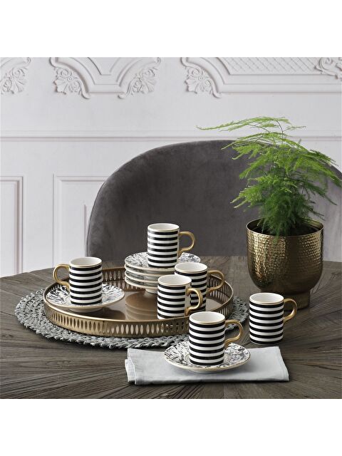 GÜRAL PORSELEN Atina 12 Parça 6 Kişilik Bone Türk Kahvesi Fincan Takımı - 5554 - S000348944-37646