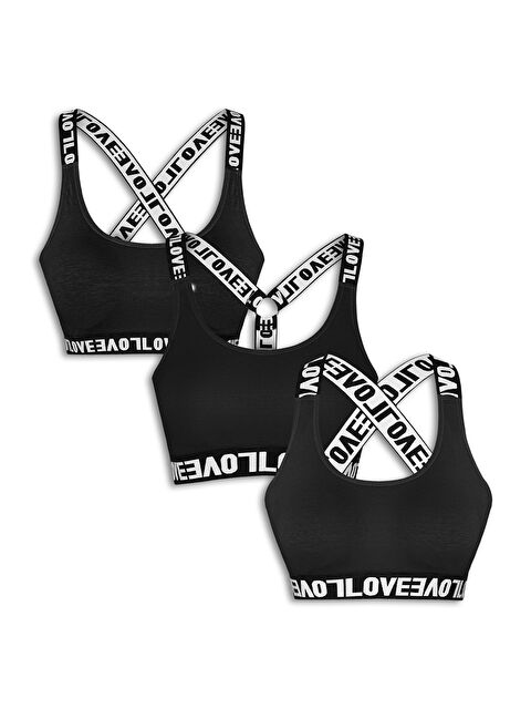 Hnx Pamuklu LOVE Lastik Kadın Spor Büstiyer 3'lü - S000150074-19351