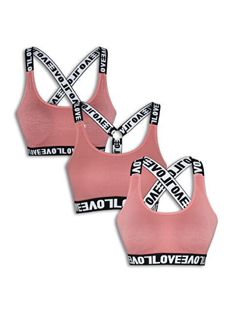 Hnx Pamuklu LOVE Lastik Kadın Spor Büstiyer 3'lü - S000150074-20028