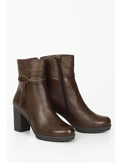 GÖNDERİ(R) KAHVERENGİ  Hakiki Deri Yuvarlak Burun Kauçuk Taban Topuklu Fermuarlı Kadın Günlük Bot 51495 - S000079431-19413