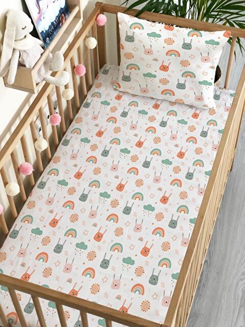 Evmila Tavşan Desen Baskılı Bebek Boy Lastikli Çarşaf Seti 60x120 cm - S000081533-23173