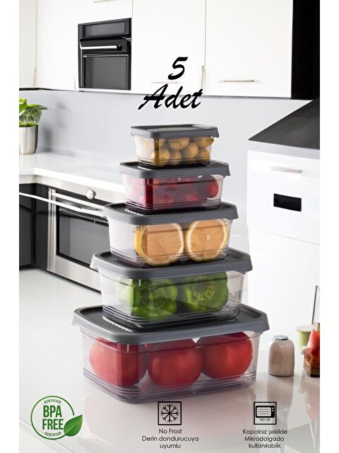 Porsima 1362 Festiva 5 li Dikdörtgen No-Frost Derin Dondurucu Mikrodalga Yiyecek Saklama Kabı Seti - S000089006-20600