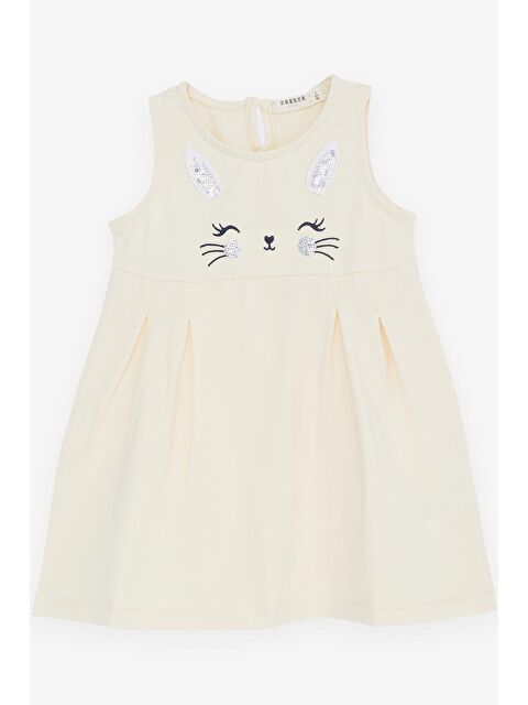 Breeze Kız Çocuk Elbise Nakışlı Pullu Sevimli Kedicik Baskılı Krem (1.5-5 Yaş) - S000070020-19966
