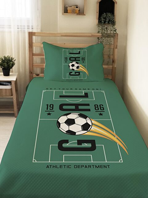 Evmila Futbol Desenli, Baskılı Tek Kişilik ve Çocuk Pike Takımı - S000085348-23173