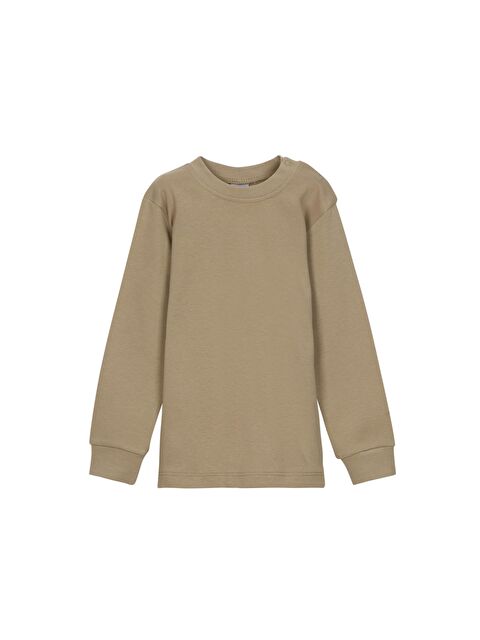 Lovetti Sütlü Kahve Basic Kız Bebek Çıtçıtlı Yaka Kışlık Uzun Kollu Tişört - S000053861-29705