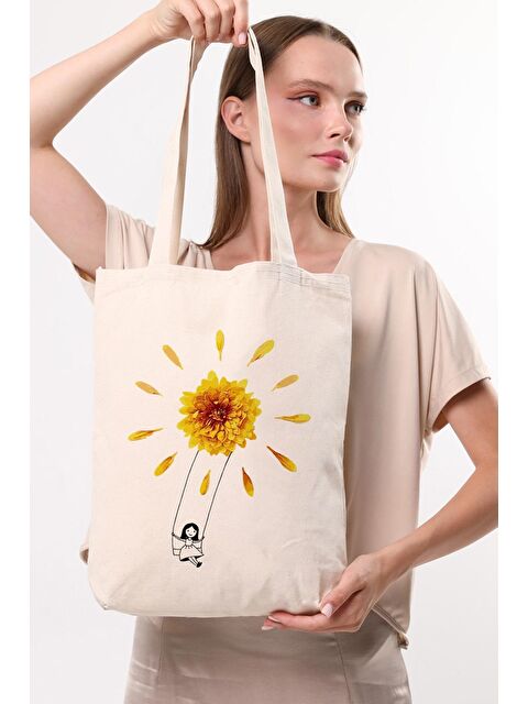Bagg Kanvas Çiçekte Sallanan Kız Baskılı Çanta - S000148856-19966