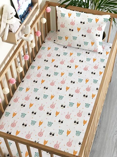 Evmila Tavşan Ayı Desen Baskılı Bebek Boy Lastikli Çarşaf Seti 60x120 cm - S000081550-23173