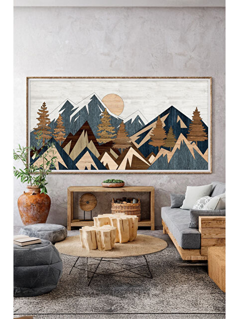 Artavessa Tek Parça Gerçek Ham Ahşap Yatay Panorama Çerçeveli Tablo - Model 8 - 33 x 70