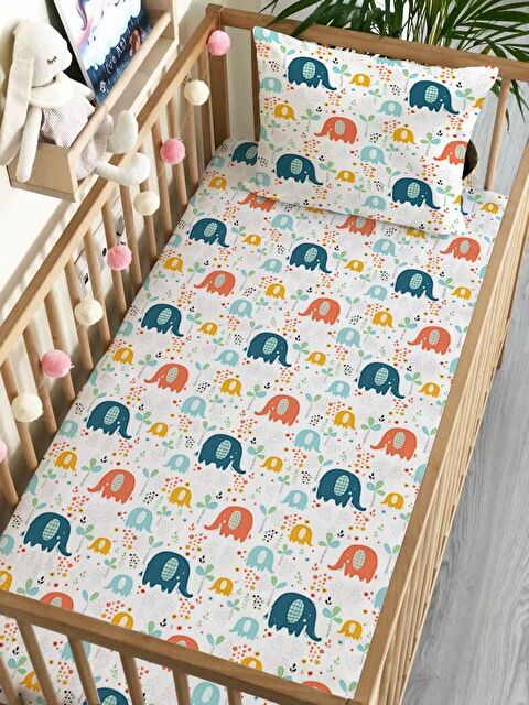 Evmila Fil Desen Baskılı Bebek Boy Lastikli Çarşaf Seti 60x120 cm - S000081553-23173