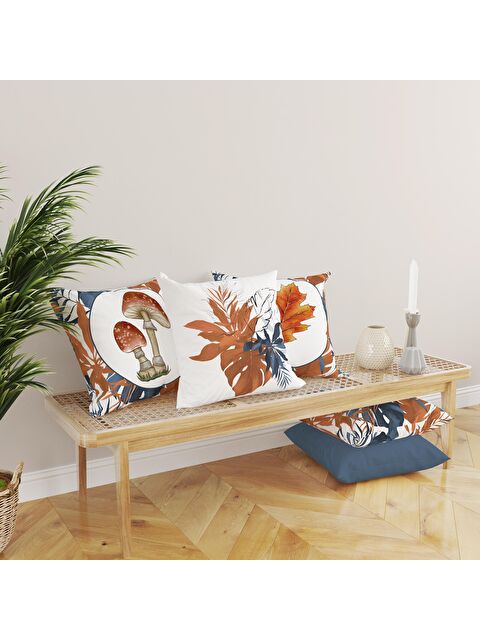 Evmila Çift Taraf Baskılı Kadife Doku Sonbahar Ve Kabak Desenli 4'lü Kırlent Seti - S000081554-23173