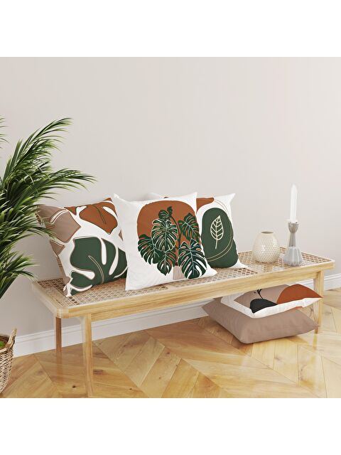 Evmila Çift Taraf Baskılı Kadife Doku Sonbahar Ve Kabak Desenli 4'lü Kırlent Seti - S000081555-23173