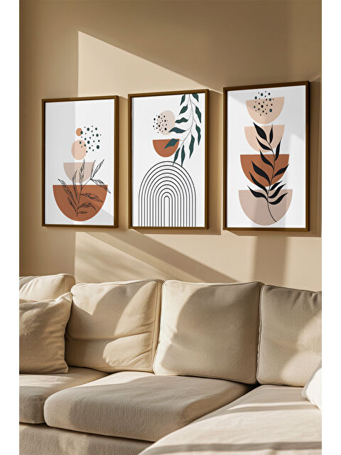 Artavessa 3 Parça Gerçek Ahşap Renkli Çerçeveli Tablo Seti - Model 14 - ARTVMODEL14-KAHVE