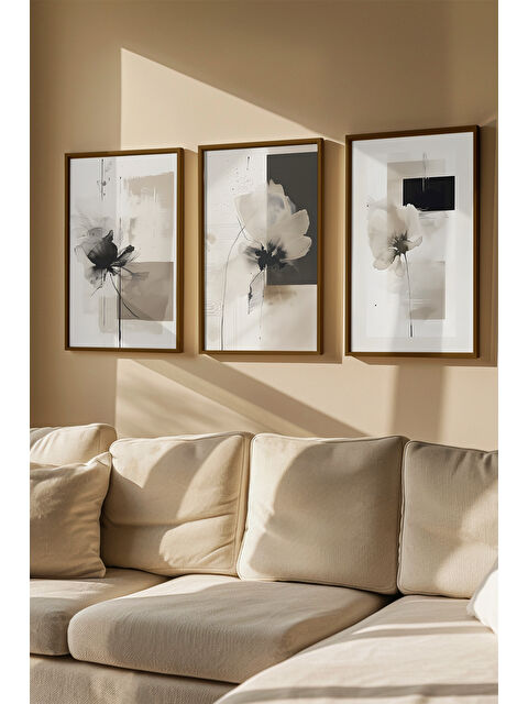 Artavessa 3 Parça Gerçek Ahşap Renkli Çerçeveli Tablo Seti - Model 40 - ARTVMODEL40-KAHVE