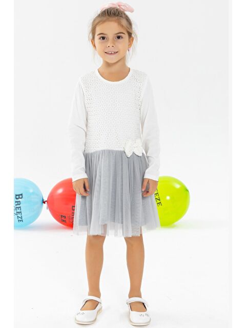 Breeze Kız Bebek Uzun Kollu Elbise Güpürlü Fiyonklu Ekru (2 Yaş) - S000070053-19965
