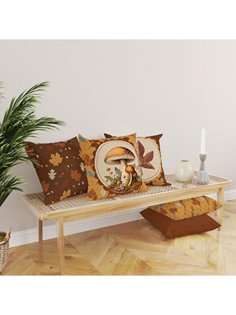 Evmila Çift Taraf Baskılı Kadife Doku Sonbahar Ve Kabak Desenli 4'lü Kırlent Seti - S000081565-23173