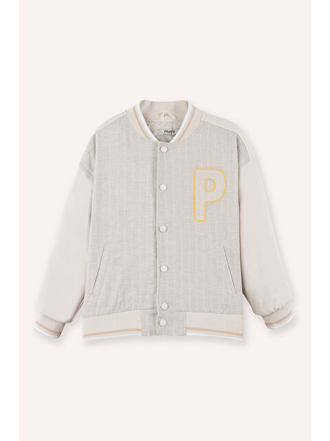 Panço Erkek Çocuk Çıtçıtlı Düğmeli Harf Baskılı Bej Ceket - S000395683-19928