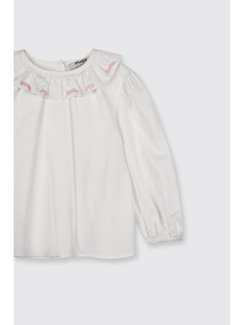 Panço Kız Bebek Yakası Nakış Detaylı Ekru Bluz - S000470891-19965