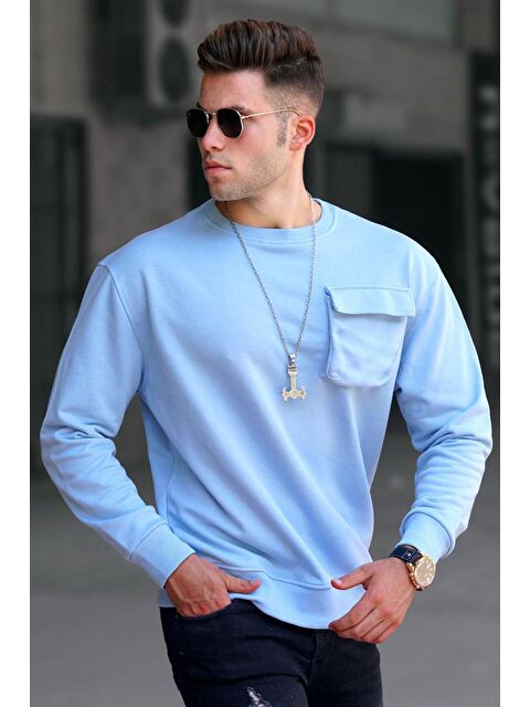 Madmext Mavi Bisiklet Yaka Sweatshirt 5320 - S000062869-17234