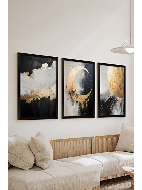 Artavessa 3 Parça Siyah Çerçeve Görünümlü MDF Poster Tablo Seti - Set 11 - ERSY3DSYHSET11-1520