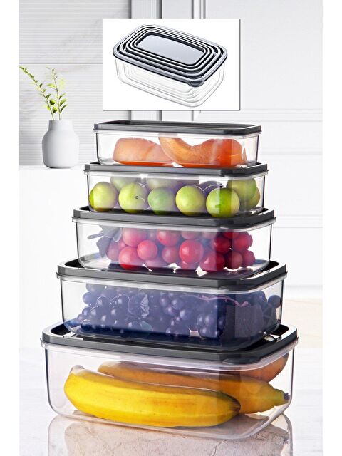 Nandy Home 5'li Set Embox Dikdörtgen Erzak, Gıda Saklama Kabı ANTRASİT - S000010572-29666