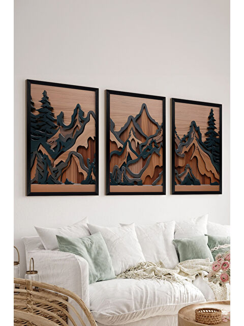 Artavessa 3 Parça Siyah Çerçeve Görünümlü MDF Poster Tablo Seti - Set 12 - ERSY3DSYHSET12-3348