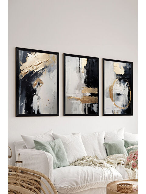 Artavessa 3 Parça Siyah Çerçeve Görünümlü MDF Poster Tablo Seti - Set 20 - ERSY3DSYHSET20-3348