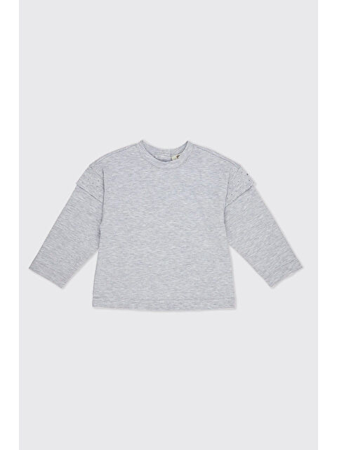 Panço Kız Bebek Uzun Kollu Gri-Melanj Tişört - S000333714-74