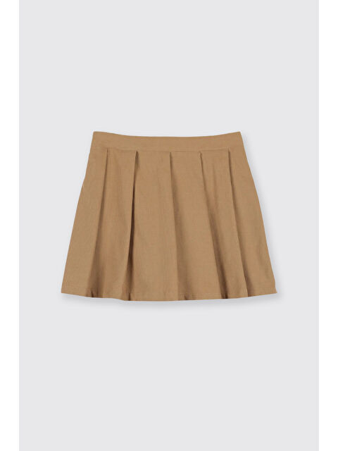 Panço Kız Çocuk Pileli Kadife Bej Şort Etek - S000415215-19928