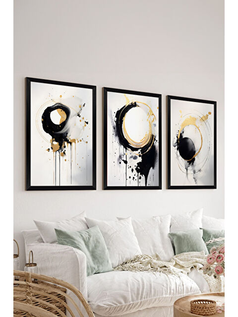 Artavessa 3 Parça Siyah Çerçeve Görünümlü MDF Poster Tablo Seti - Set 28 - ERSY3DSYHSET28-2030