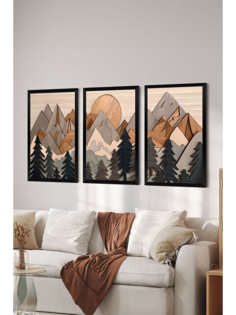 Artavessa 3 Parça Siyah Çerçeve Görünümlü MDF Poster Tablo Seti - Set 29 - ERSY3DSYHSET29-3348