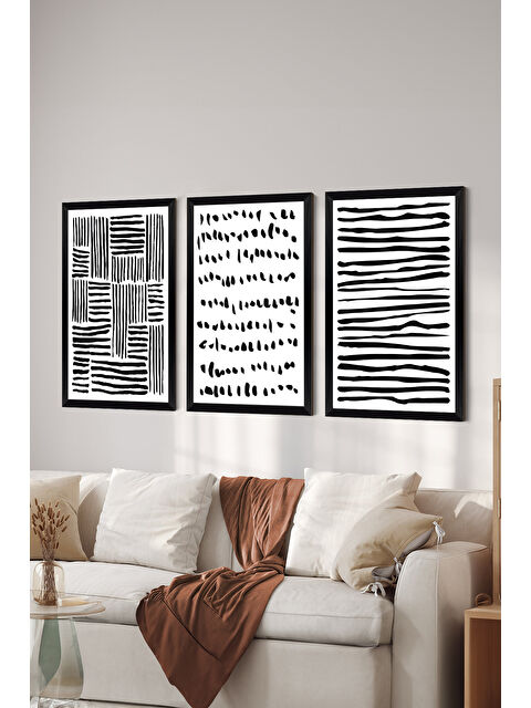 Artavessa 3 Parça Siyah Çerçeve Görünümlü MDF Poster Tablo Seti - Set 33 - ERSY3DSYHSET33-2030