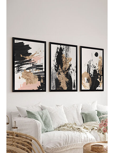 Artavessa 3 Parça Siyah Çerçeve Görünümlü MDF Poster Tablo Seti - Set 40 - ERSY3DSYHSET40-2030