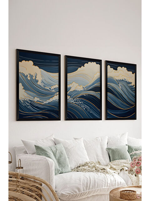 Artavessa 3 Parça Siyah Çerçeve Görünümlü MDF Poster Tablo Seti - Set 4 - ERSY3DSYHSET4-3348
