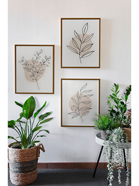 Artavessa 3 Parça Kahverengi Gerçek Ahşap Çerçeveli Tablo Seti - Model 11 - ERSY3KHVCRV11-2030