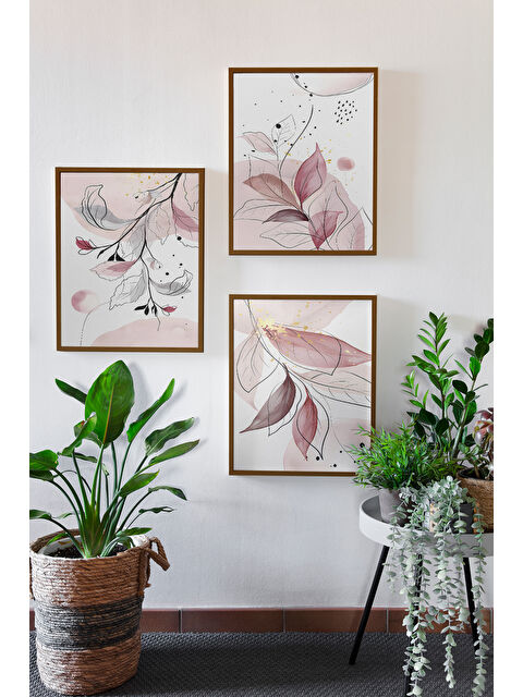 Artavessa 3 Parça Kahverengi Gerçek Ahşap Çerçeveli Tablo Seti - Model 17 - ERSY3KHVCRV17-3348