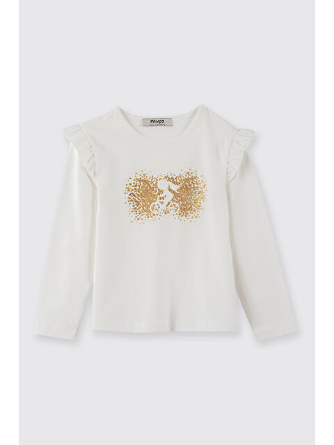 Panço Kız Bebek Uzun Kollu Baskı Detaylı Ekru Tişört - S000470954-19965