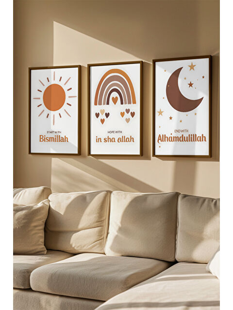 Artavessa 3 Parça Kahverengi Gerçek Ahşap Çerçeveli Tablo Seti - Model 21 - ERSY3KHVCRV21-3348