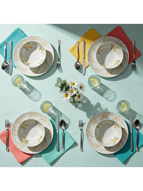 GÜRAL PORSELEN Lemon Touch 12 Parça 4 Kişilik Yemek Takımı 5692 - S000486262-37646