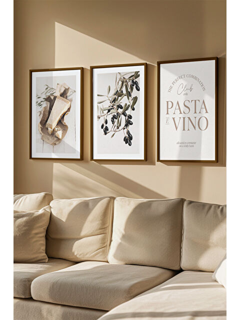 Artavessa 3 Parça Kahverengi Gerçek Ahşap Çerçeveli Tablo Seti - Model 5 - ERSY3KHVCRV5-3348